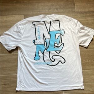 White Graphic T-Shirt with Blue and Black Design